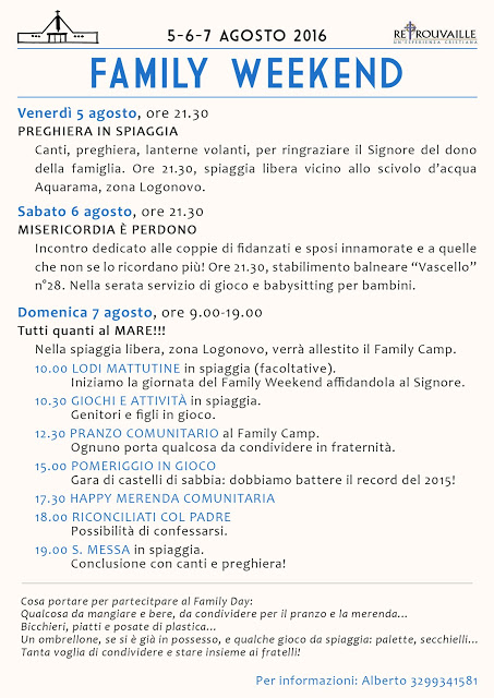 Programma del Family Weekend a Lido degli Estensi 5-7 agosto 2016 Parole per chiedere perdono