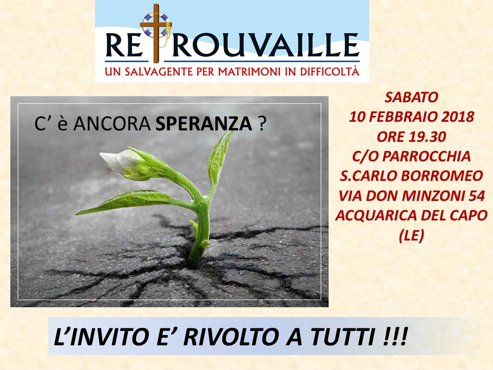 C'è speranza per i matrimoni in difficoltà? Incontro di presentazione di Retrouvaille ad Acquarica (Lecce)