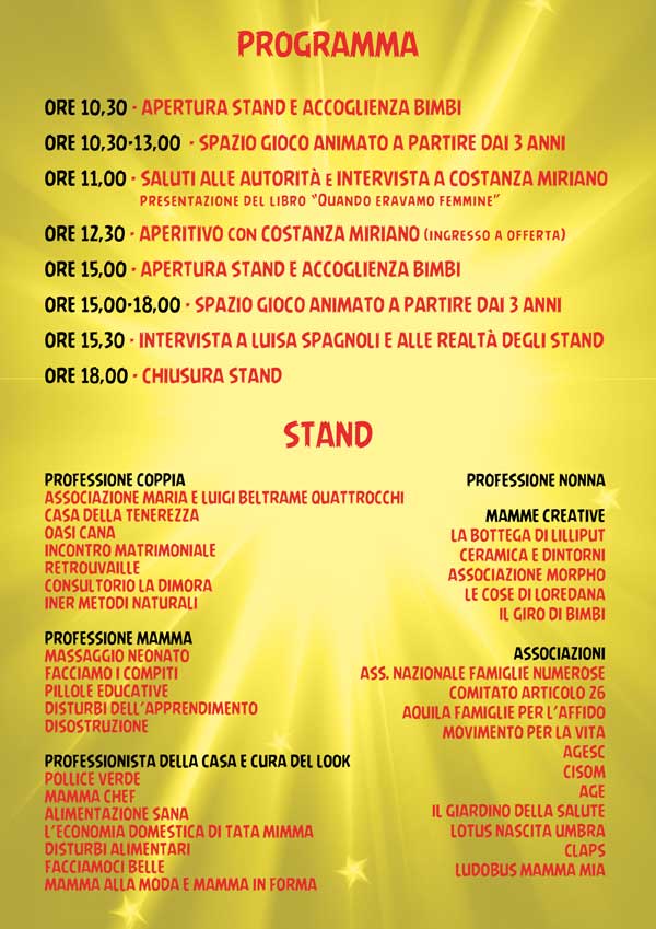 Programma della Festa Professione Mamma a Perugia 2016