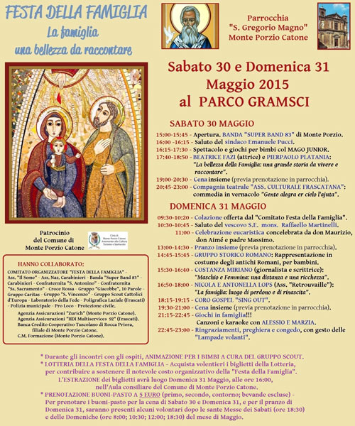 Locandina della Festa della Famiglia a Monte Porzio Catone Roma dal 30 al 31 maggio 2015