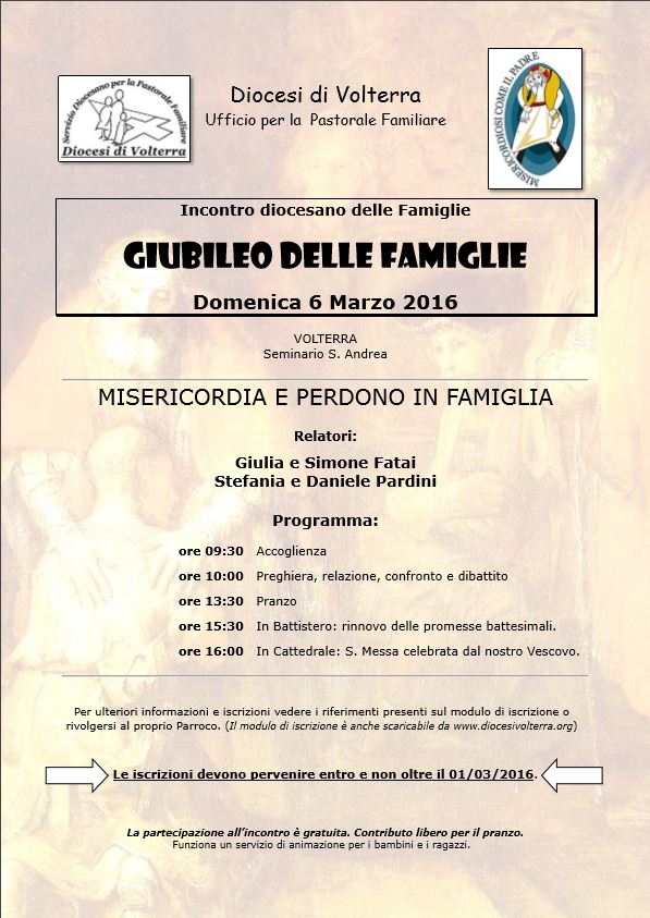 Locandina del Giubileo delle Famiglie a Volterra (PI) Il perdono nel matrimonio