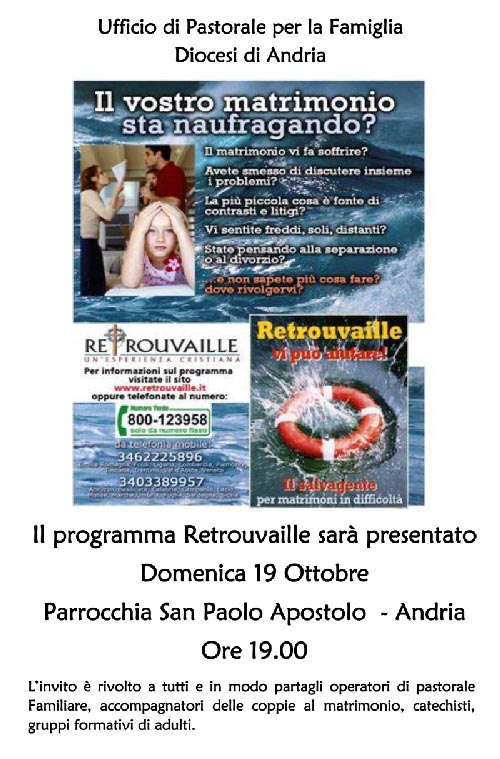 Presentazione Retrouvaille ad Andria, in Puglia agli operatori di pastorale famigliare